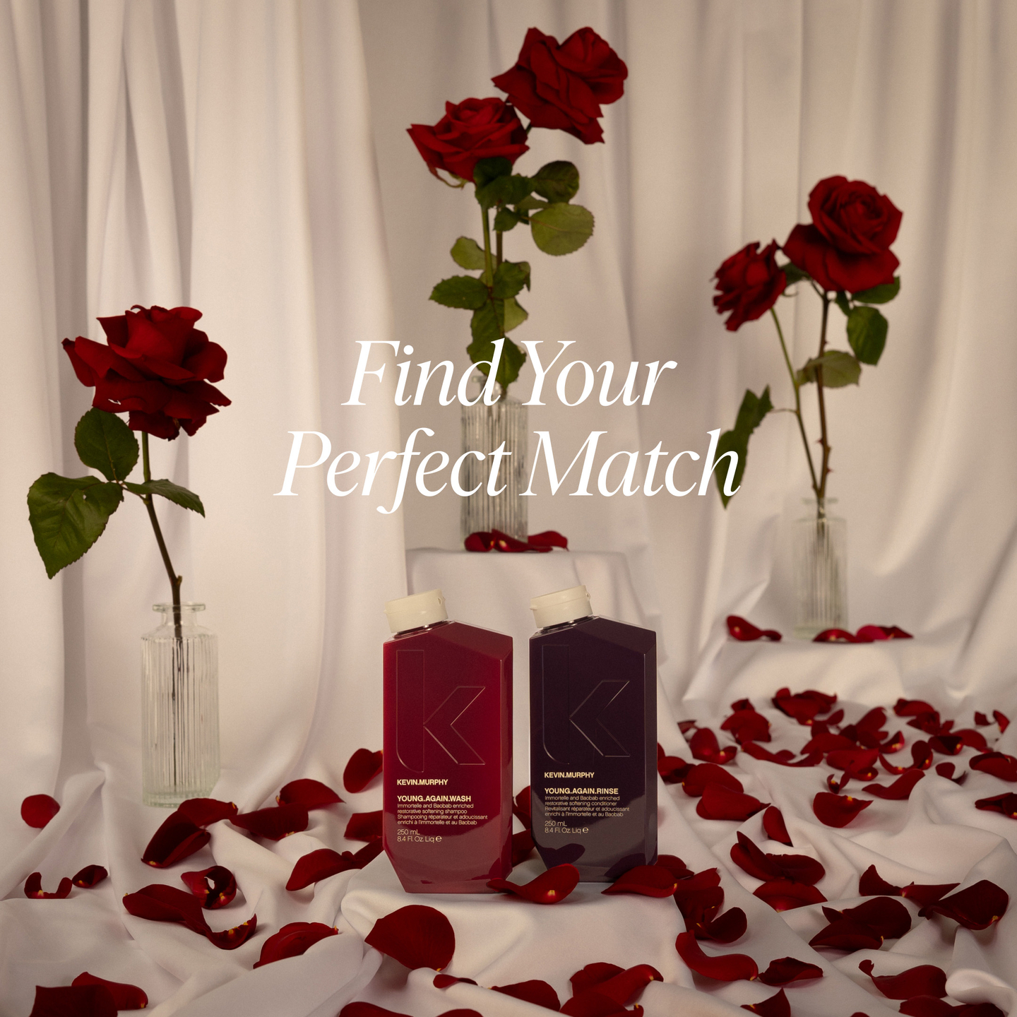 Valentine's Day themed haircare products with roses.